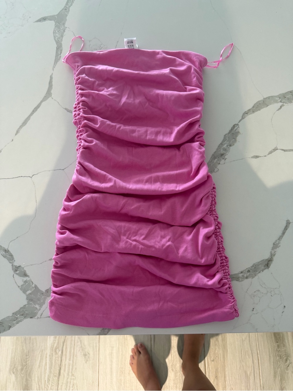 Zara Bright Pink Ruched Strapless Mini